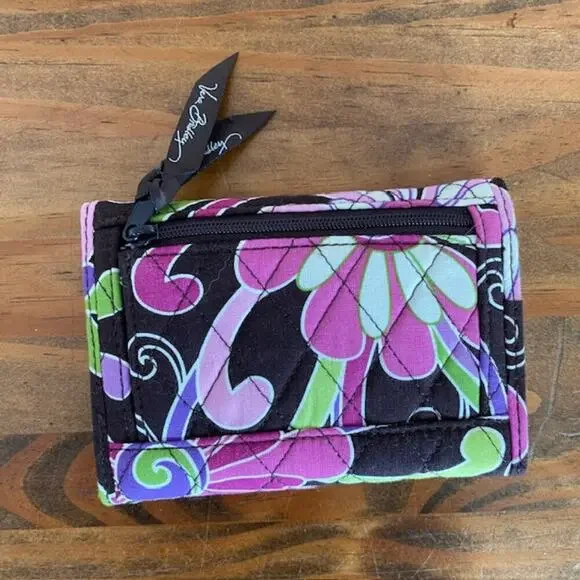 Vera Bradley Euro Wallet in Purple Punch + Double Tassle Keychain and 2 Lanyards - Picture 3 of 5